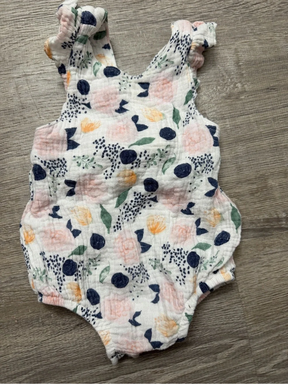 Starting Out Floral Muslin One-Piece Romper - White, Pink & Navy
